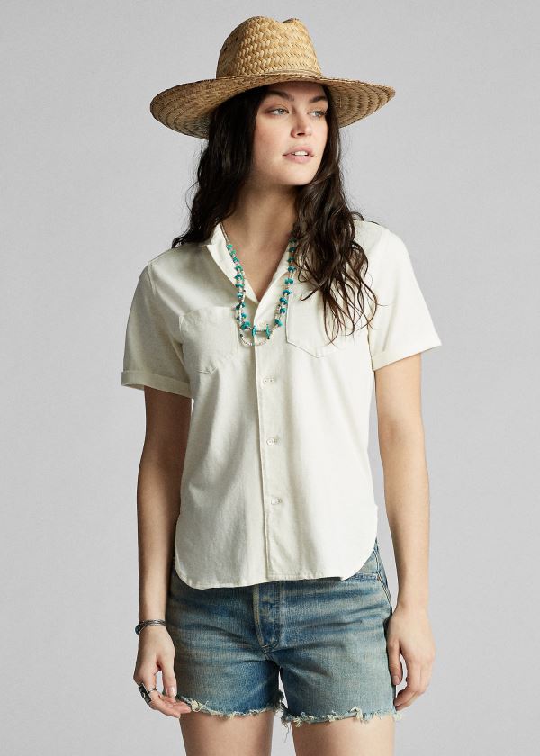 Camisa Ralph Lauren Linen-Algodão Jersey Mulher 12639-QPXJ